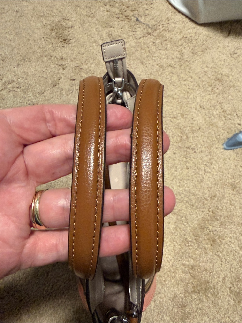 Kate Spade Cream, Peach & Brown Leather Satchel with crossbody strap - Picture 15 of 16